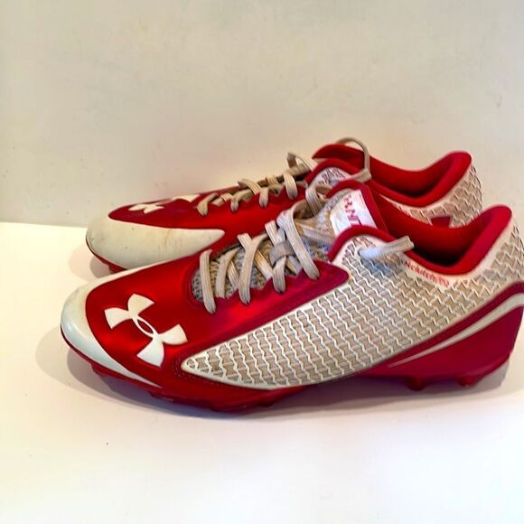 Under Armour red and white men baseball cleats, size 7 - Picture 2 of 7